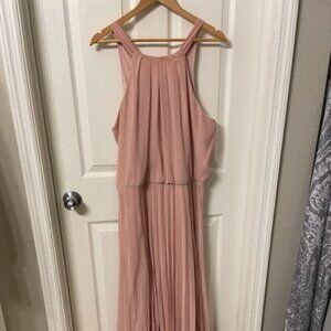Salmon Pink Chiffon Pleated  Long Dress